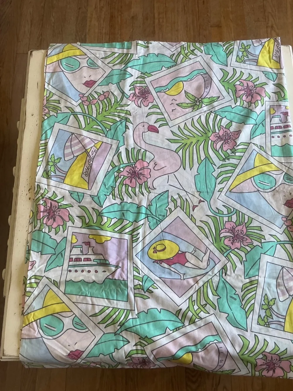 2 Vintage PACIFIC non iron Bon Voyage Vacation Print TWIN Flat Sheets